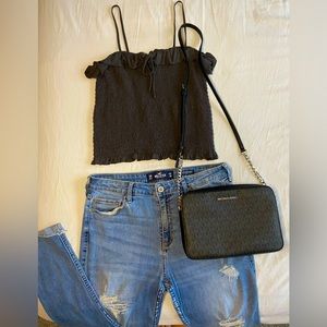 Midnight Grey Scrunchy Spaghetti Strap Top